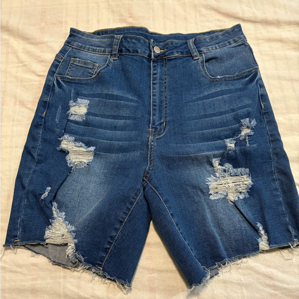 SHEIN Ripped Blue Jean Shorts